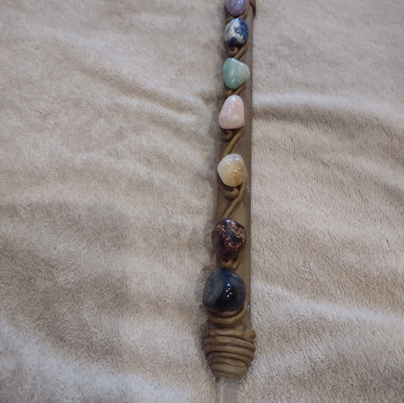 Chakra wand vintage handmade crystal points mult healing stone 16" long - Picture 8 of 10